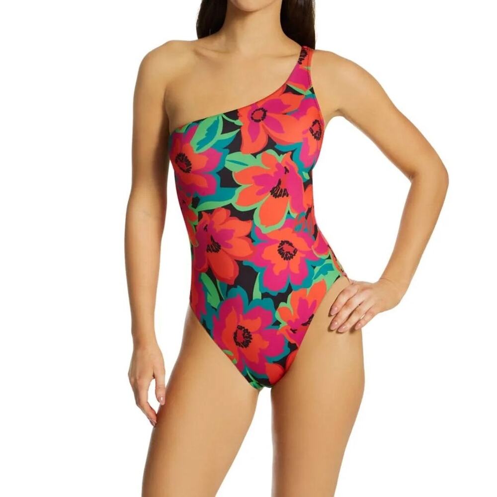 Sanctuary Gardener Floral Printed One Shoulder One Piece Swimsuit Size Small NWT